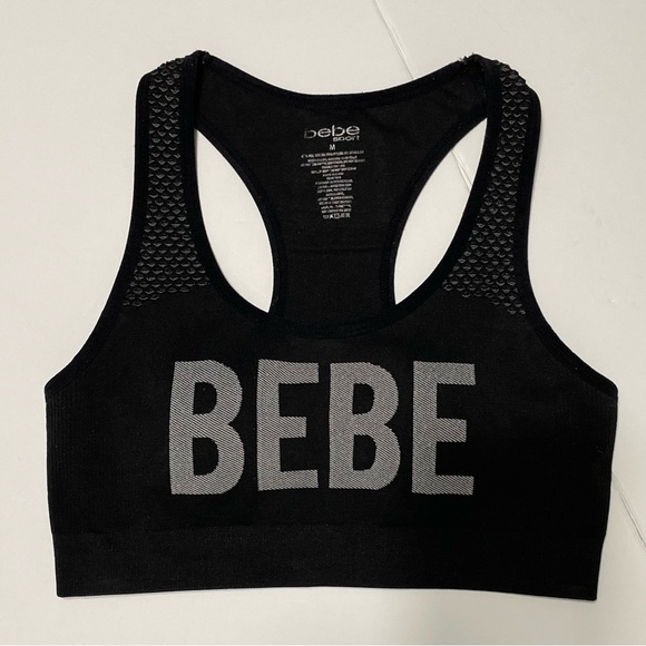 BEBE ACTIVE SPORT BRA, ACTIVE TOP, WOMENS, black, logo, sports back SIZE M - Picture 14 of 17